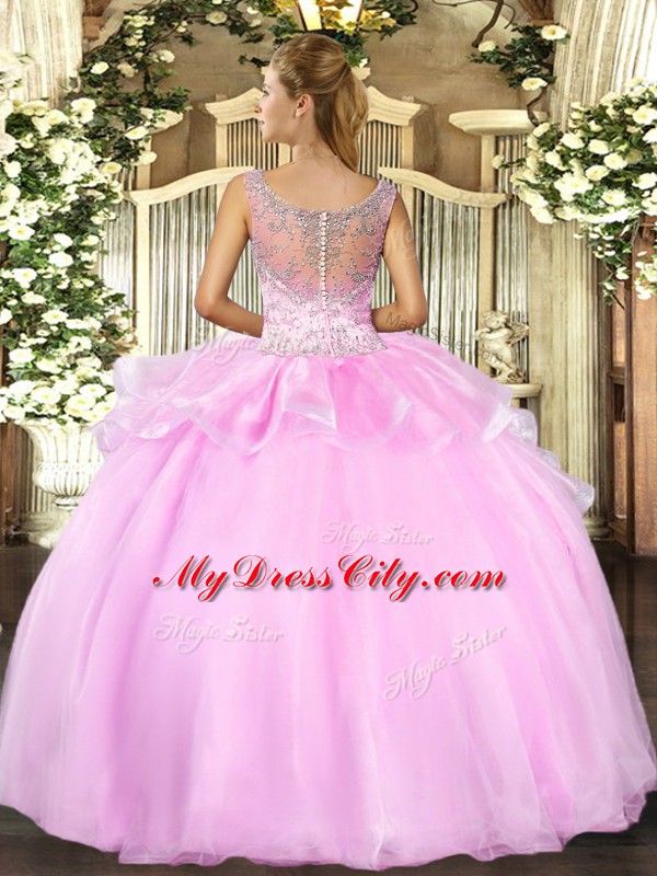 Suitable Sleeveless Clasp Handle Floor Length Beading and Ruffles Sweet 16 Dress