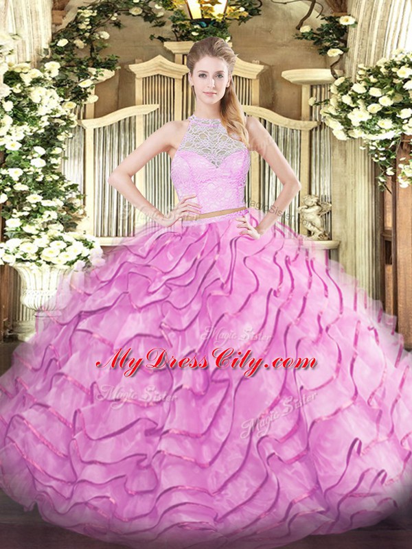 New Arrival Rose Pink Quinceanera Dress Scoop Sleeveless Brush Train Zipper