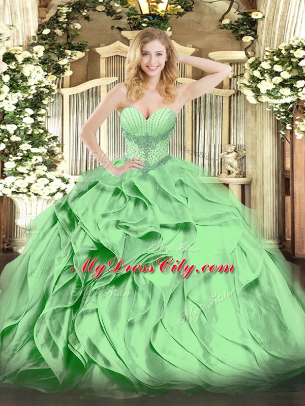 Floor Length Lace Up Quinceanera Dresses for Military Ball and Sweet 16 and Quinceanera with Beading and Ruffles