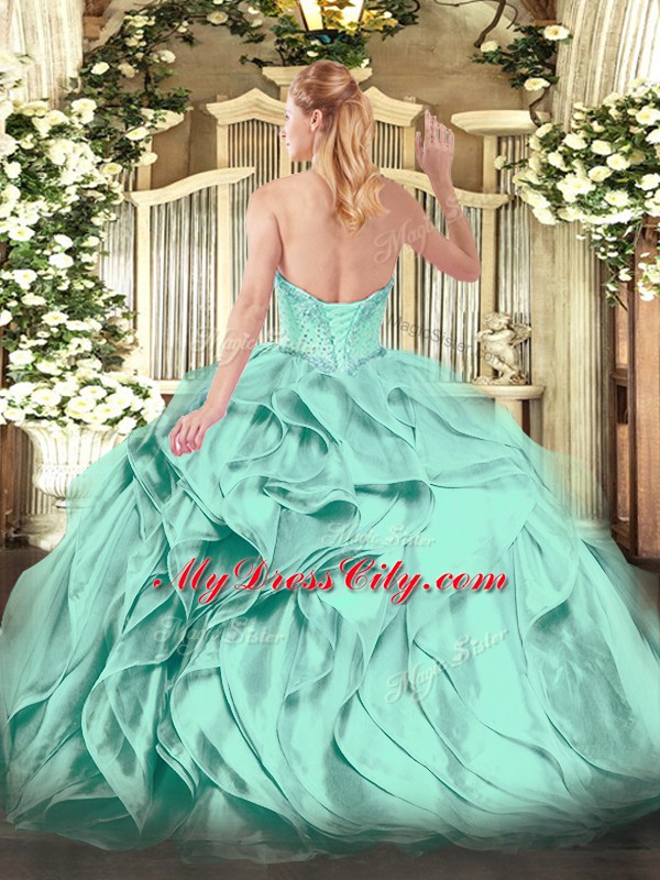 Floor Length Lace Up Quinceanera Dresses for Military Ball and Sweet 16 and Quinceanera with Beading and Ruffles