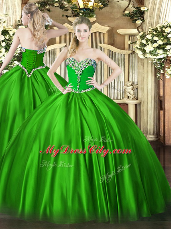 Sleeveless Satin Lace Up Ball Gown Prom Dress for Military Ball and Sweet 16 and Quinceanera