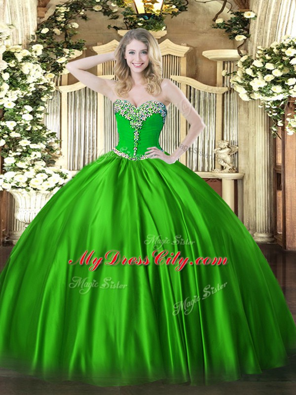 Sleeveless Satin Lace Up Ball Gown Prom Dress for Military Ball and Sweet 16 and Quinceanera