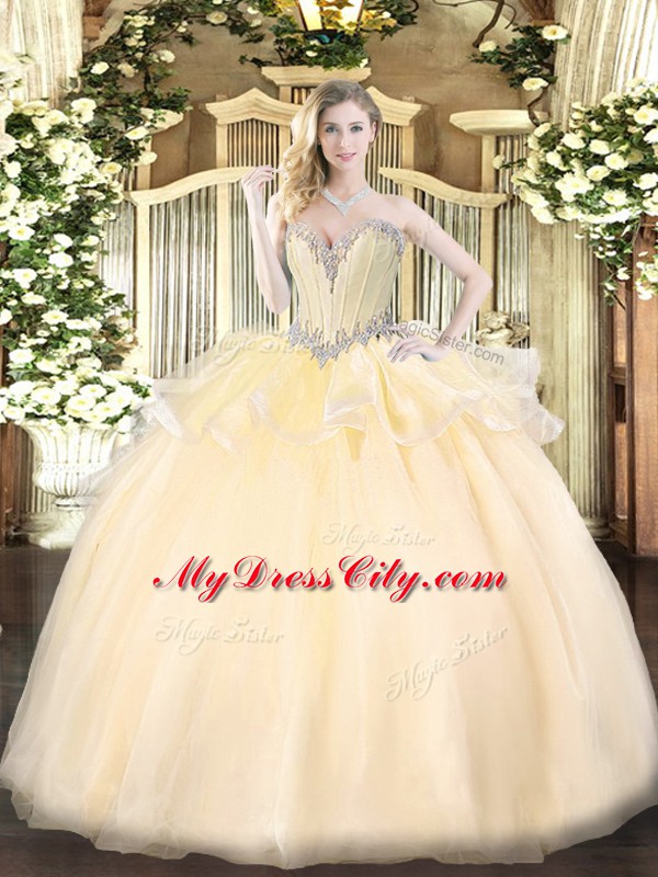 High Class Organza Sleeveless Floor Length 15 Quinceanera Dress and Beading