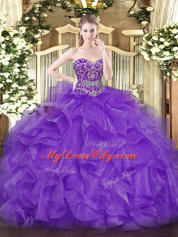 Dramatic Ball Gowns Quinceanera Gowns Lavender Sweetheart Organza Sleeveless Floor Length Lace Up