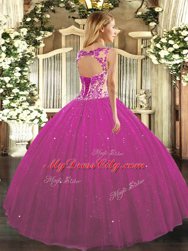 Cap Sleeves Lace Up Floor Length Beading and Appliques Quinceanera Gown