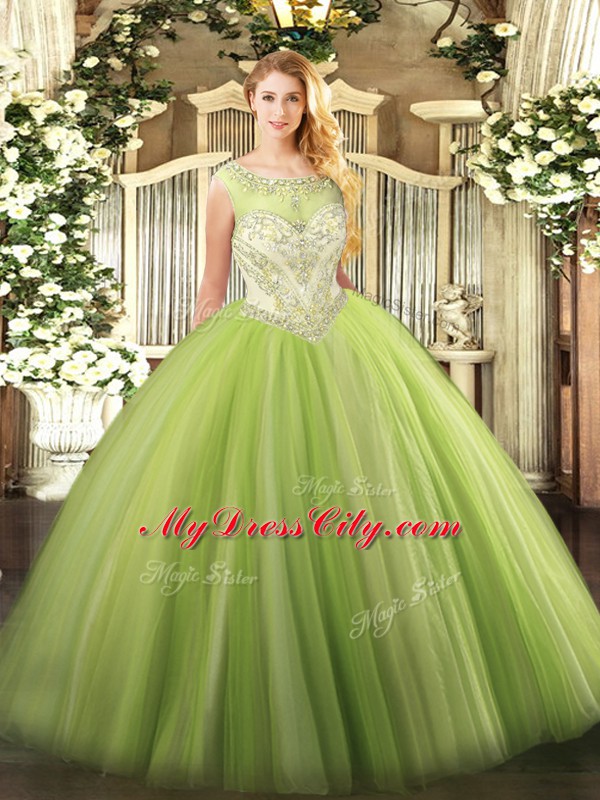 Beading Quince Ball Gowns Yellow Green Zipper Sleeveless Floor Length