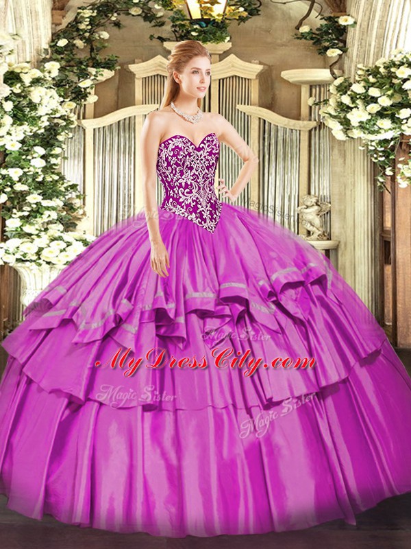 Fashion Ball Gowns 15 Quinceanera Dress Lilac Sweetheart Organza and Taffeta Sleeveless Floor Length Lace Up