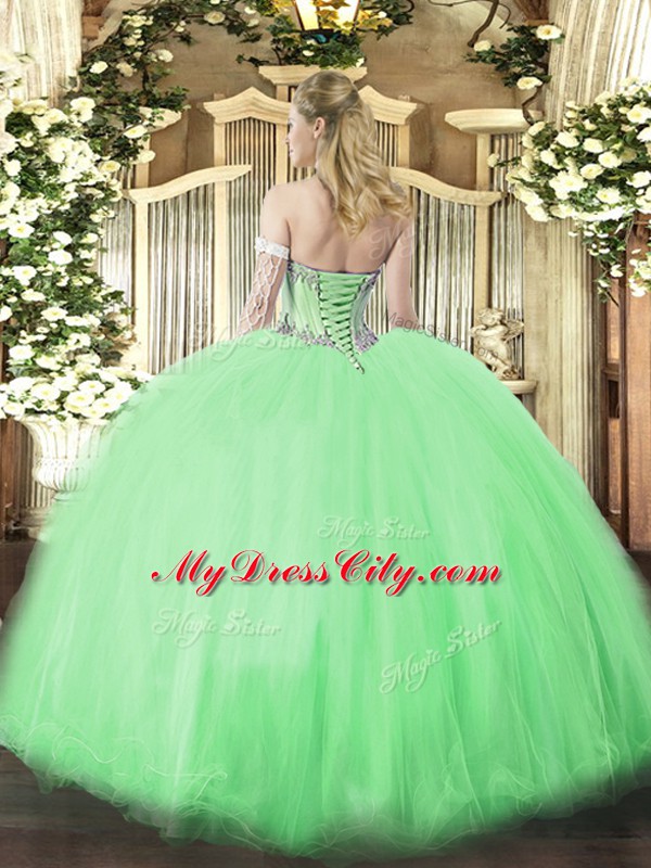 Sleeveless Floor Length Beading Lace Up Quinceanera Dress