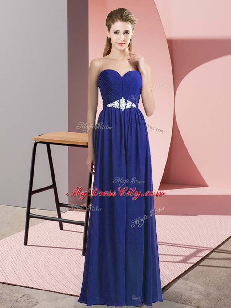 Hot Sale Blue Sweetheart Lace Up Beading Prom Dresses Sleeveless