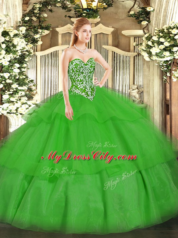 Spectacular Sleeveless Beading and Ruffled Layers Lace Up Ball Gown Prom Dress