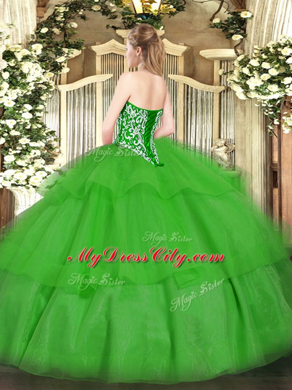 Spectacular Sleeveless Beading and Ruffled Layers Lace Up Ball Gown Prom Dress