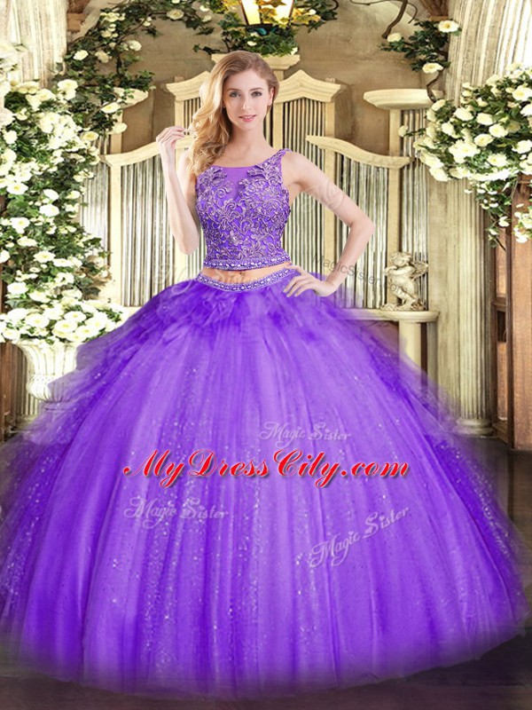 Lavender Sleeveless Beading and Ruffles Floor Length Sweet 16 Quinceanera Dress