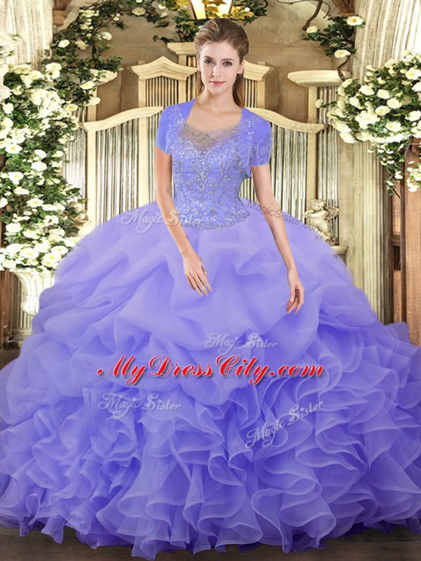 Floor Length Ball Gowns Sleeveless Lavender Sweet 16 Dresses Clasp Handle