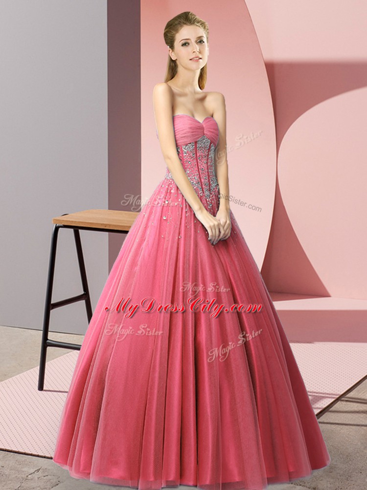 Coral Red Lace Up Sweetheart Beading Homecoming Dress Tulle Sleeveless