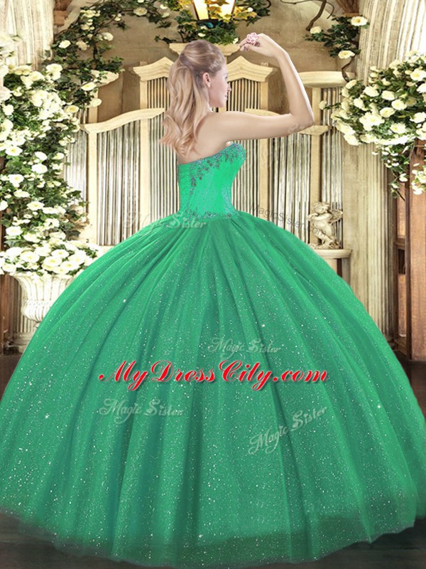 Sweetheart Sleeveless Tulle and Sequined 15th Birthday Dress Beading Lace Up