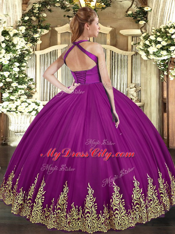 Captivating Purple Sleeveless Tulle Lace Up 15th Birthday Dress for Military Ball and Sweet 16 and Quinceanera