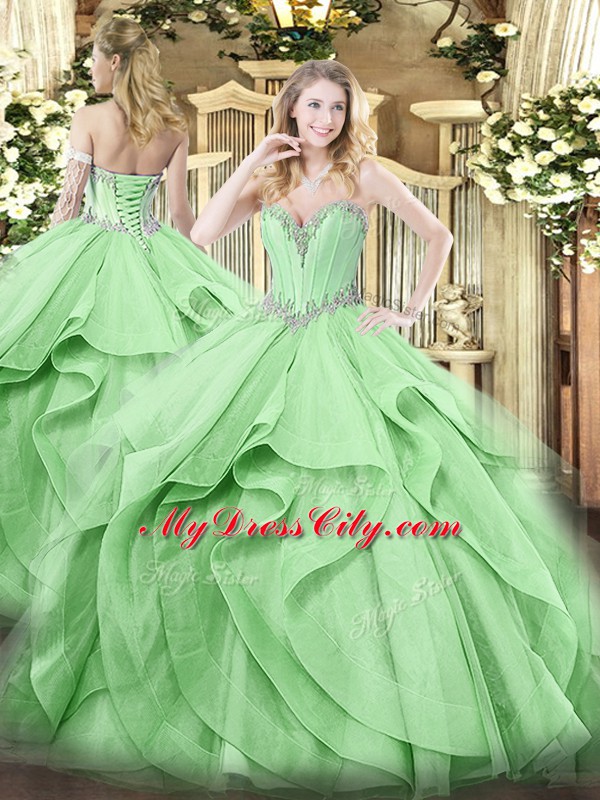 Enchanting Floor Length Ball Gowns Sleeveless Green 15 Quinceanera Dress Lace Up