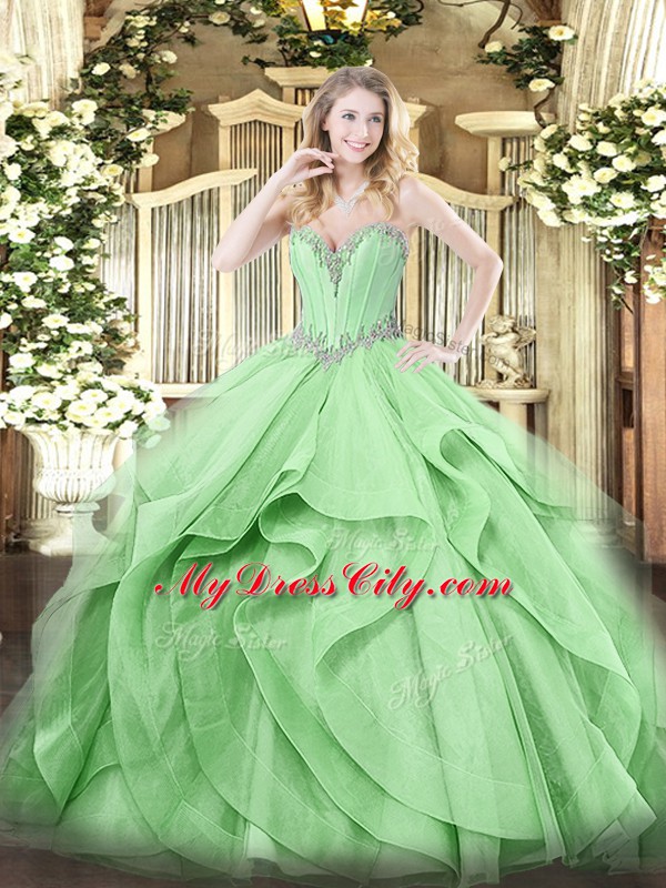 Enchanting Floor Length Ball Gowns Sleeveless Green 15 Quinceanera Dress Lace Up