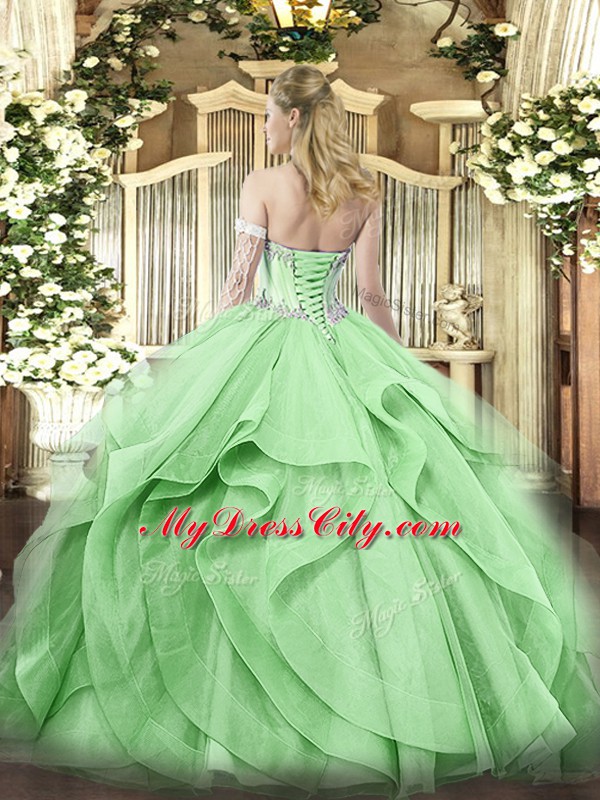 Enchanting Floor Length Ball Gowns Sleeveless Green 15 Quinceanera Dress Lace Up