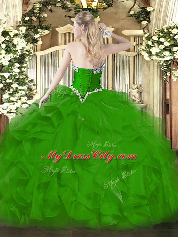 Attractive Green Sweetheart Neckline Beading and Ruffles 15 Quinceanera Dress Sleeveless Lace Up