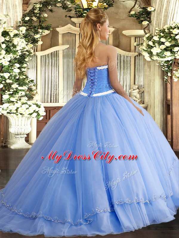 Romantic Sweetheart Sleeveless Brush Train Lace Up Quinceanera Dresses Fuchsia Tulle