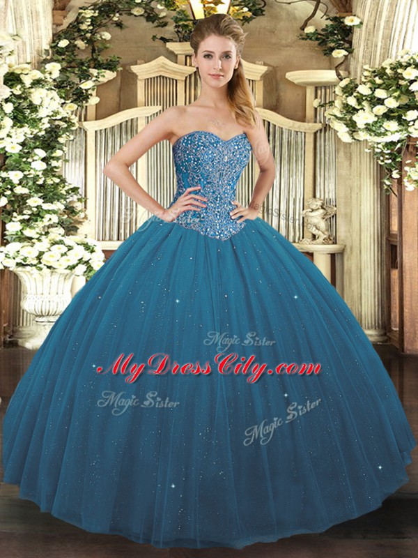 Sweetheart Sleeveless Lace Up 15th Birthday Dress Teal Tulle