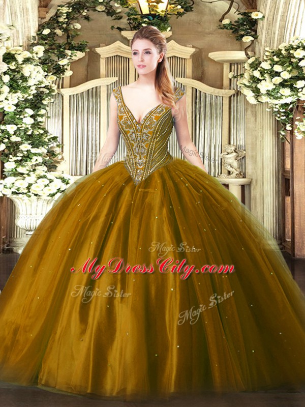 High Class Floor Length Ball Gowns Sleeveless Brown Quinceanera Gowns Lace Up