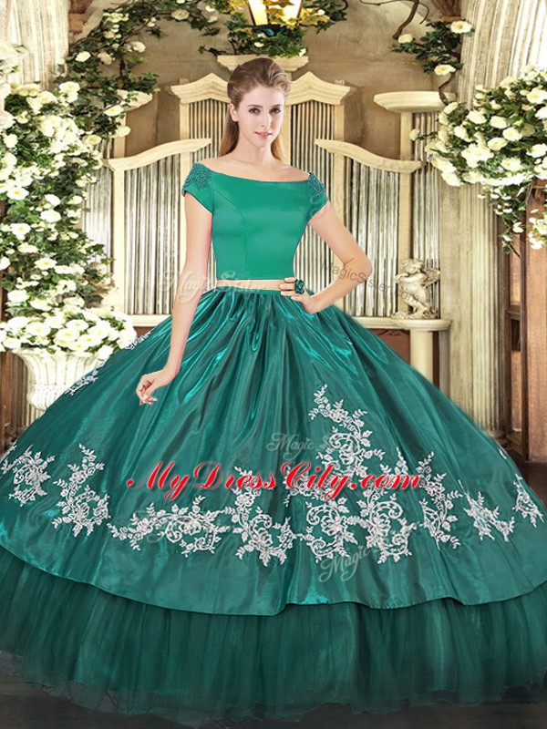 Delicate Organza and Taffeta Short Sleeves Floor Length Vestidos de Quinceanera and Embroidery