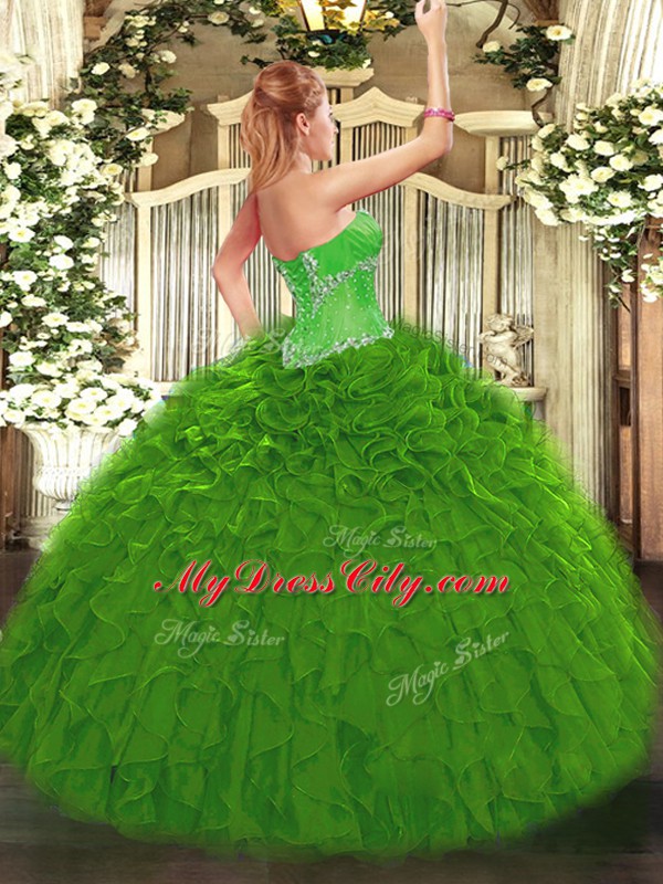 Organza Sleeveless Floor Length 15th Birthday Dress and Beading and Ruffles