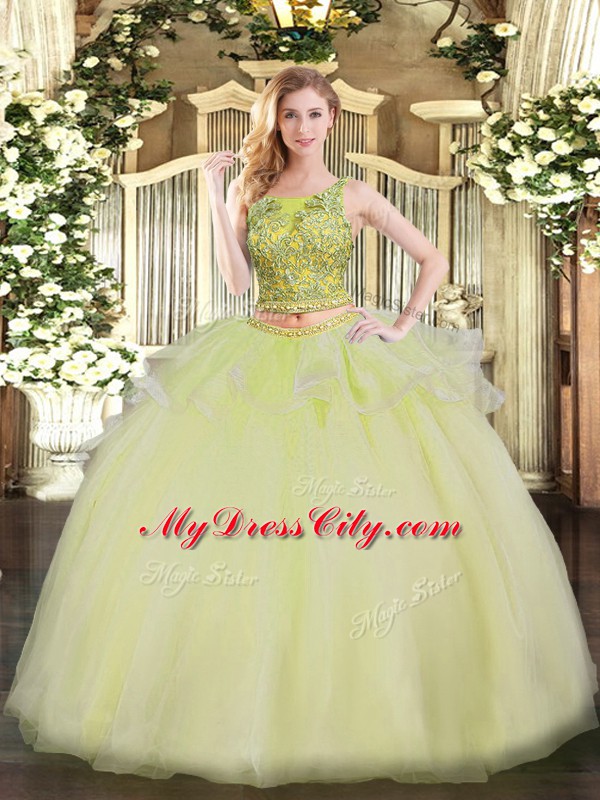 Sleeveless Lace Up Floor Length Beading Quinceanera Dress