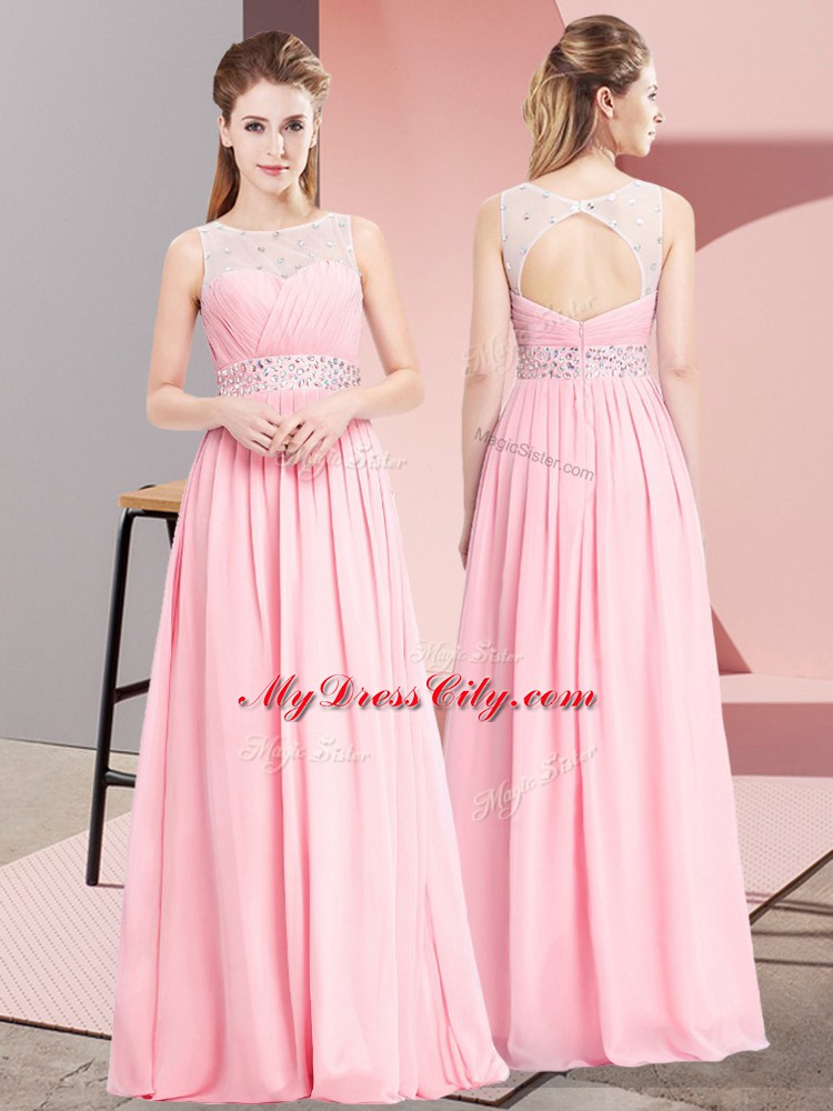 Floor Length Lace Up Prom Party Dress Pink for Prom and Party with Beading