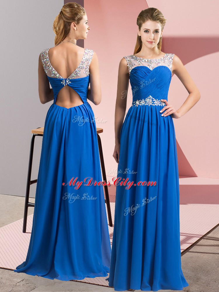 Blue Clasp Handle Scoop Beading Homecoming Dress Chiffon Sleeveless