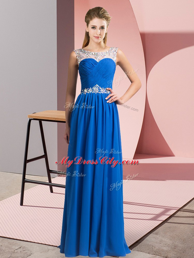 Blue Clasp Handle Scoop Beading Homecoming Dress Chiffon Sleeveless