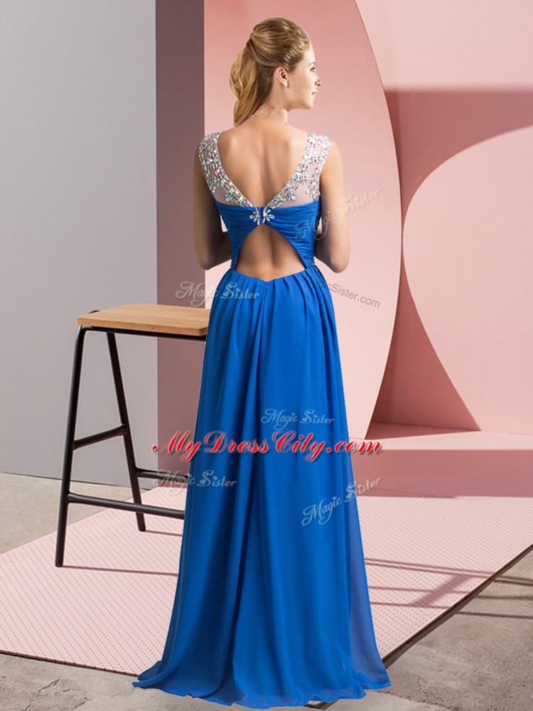 Blue Clasp Handle Scoop Beading Homecoming Dress Chiffon Sleeveless