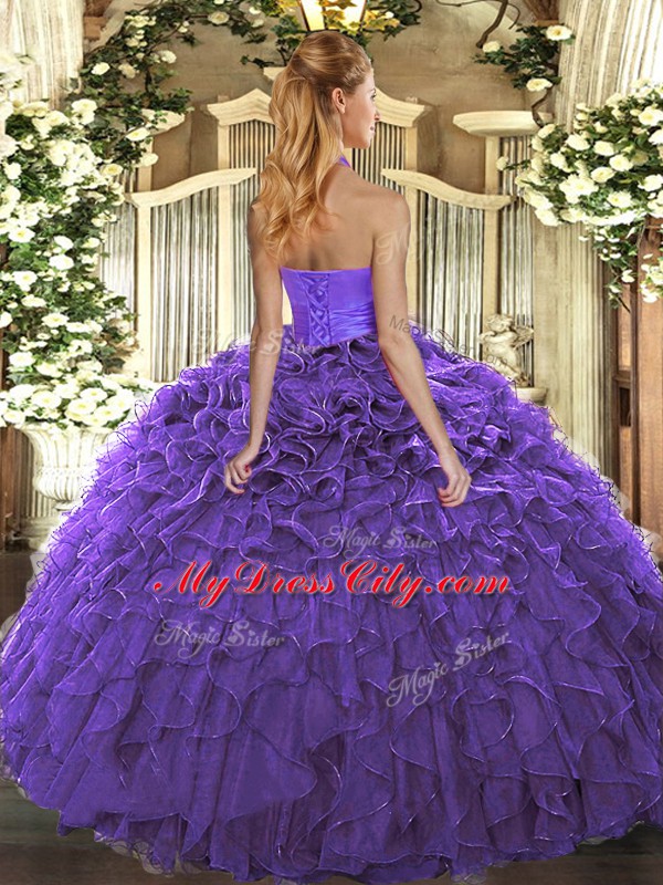 Elegant Floor Length Ball Gowns Sleeveless Purple 15th Birthday Dress Lace Up