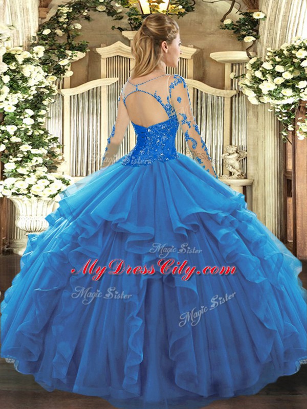 Long Sleeves Lace and Ruffles Lace Up Sweet 16 Dress