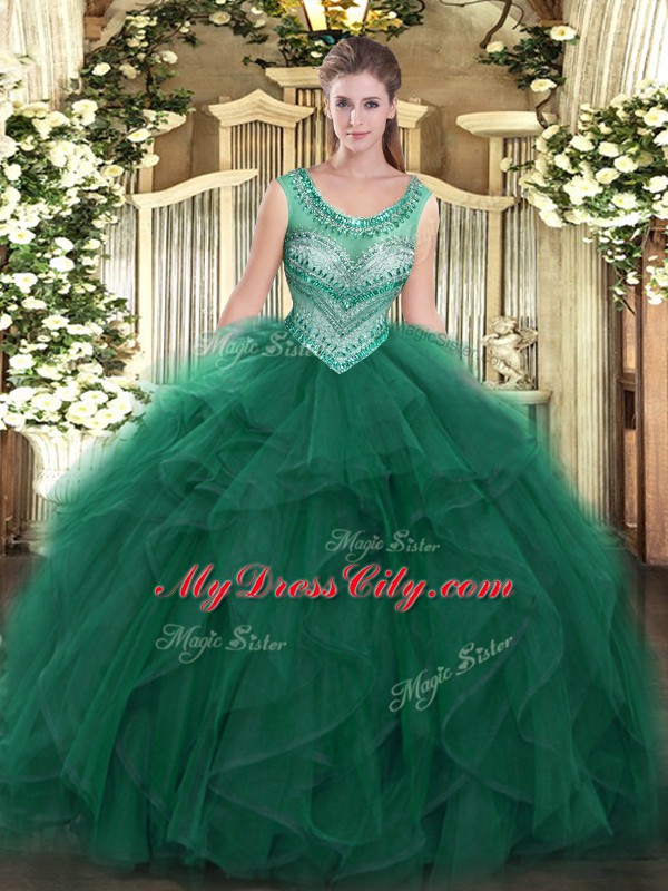 Decent Floor Length Ball Gowns Sleeveless Dark Green 15 Quinceanera Dress Lace Up