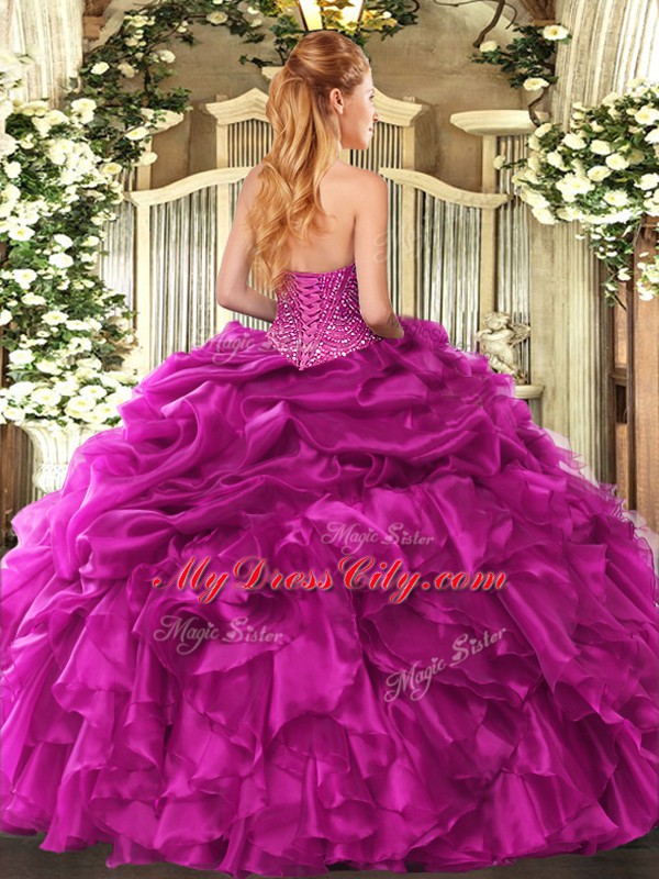 Dynamic Purple Sleeveless Organza Lace Up 15th Birthday Dress for Military Ball and Sweet 16 and Quinceanera