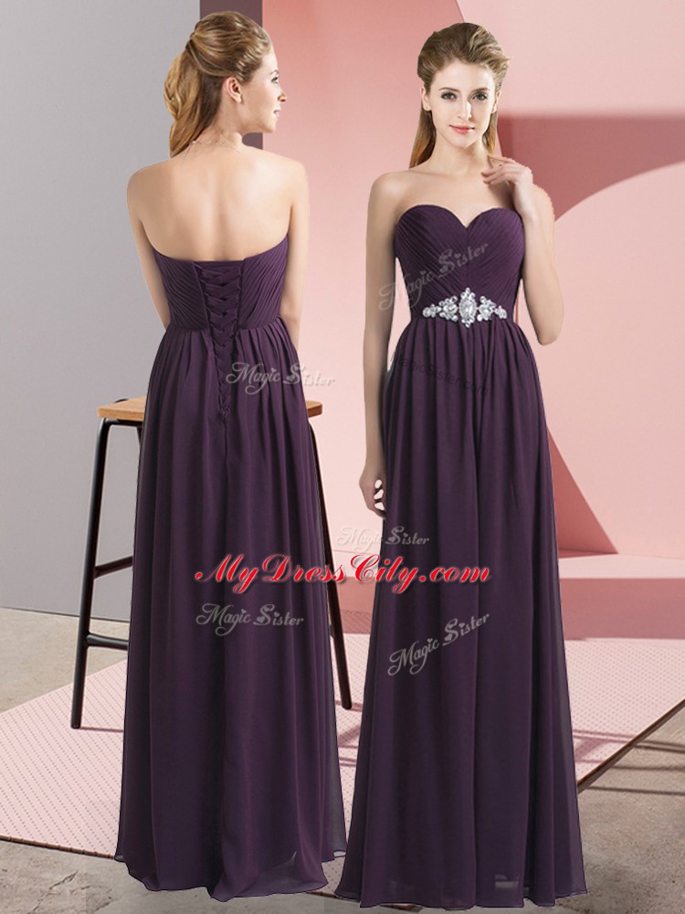 Floor Length Empire Sleeveless Dark Purple Prom Dresses Lace Up