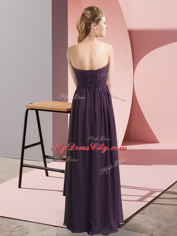 Floor Length Empire Sleeveless Dark Purple Prom Dresses Lace Up