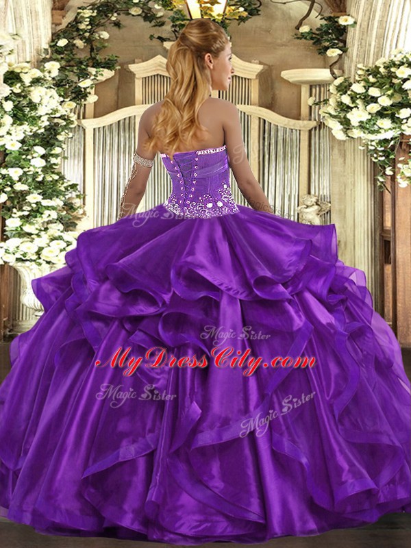 High Class Sleeveless Lace Up Floor Length Beading and Ruffles Sweet 16 Dresses