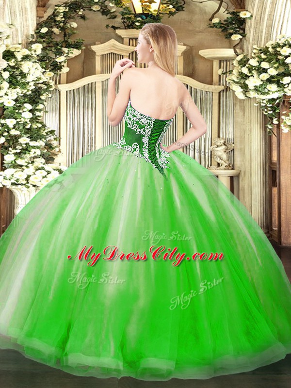 Fantastic Sleeveless Tulle Floor Length Lace Up Quinceanera Gowns in Yellow Green with Beading and Ruffles