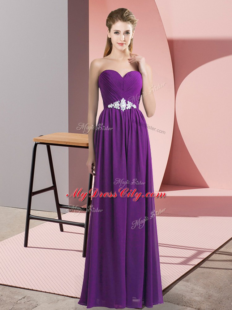 Purple Sweetheart Lace Up Beading Prom Gown Sleeveless