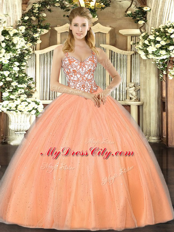 High Class Sleeveless Beading and Appliques Lace Up Quinceanera Gown