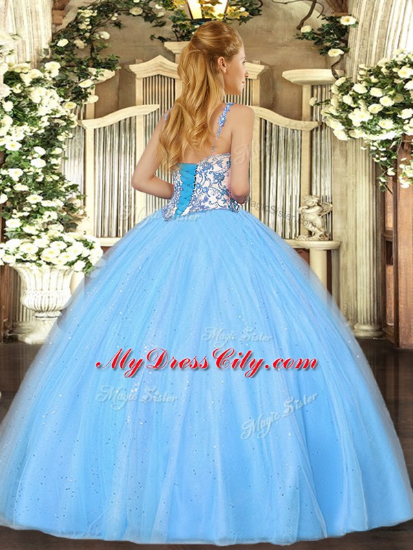 High Class Sleeveless Beading and Appliques Lace Up Quinceanera Gown