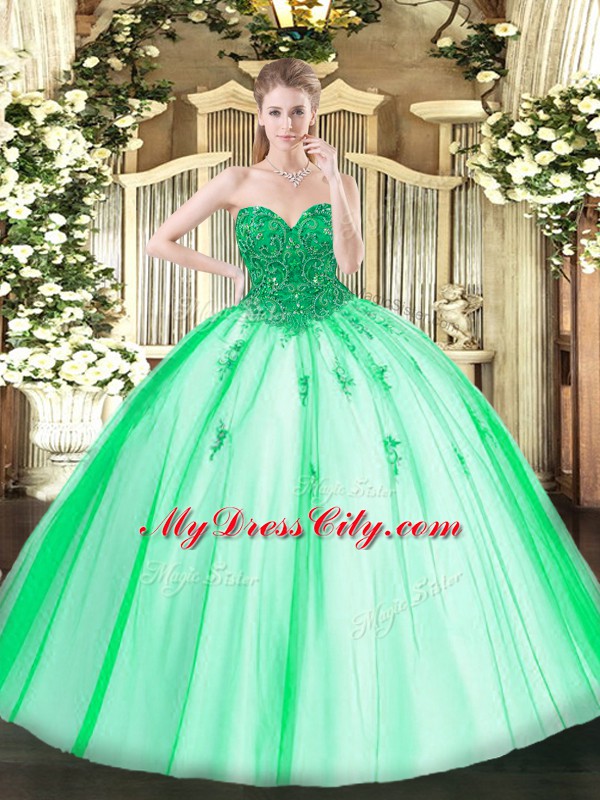 Turquoise Sweetheart Neckline Beading Quinceanera Gowns Sleeveless Lace Up