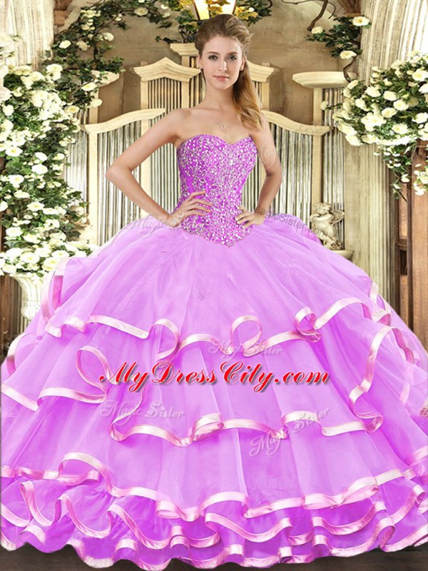 Fabulous Sweetheart Sleeveless Lace Up 15 Quinceanera Dress Lilac Organza