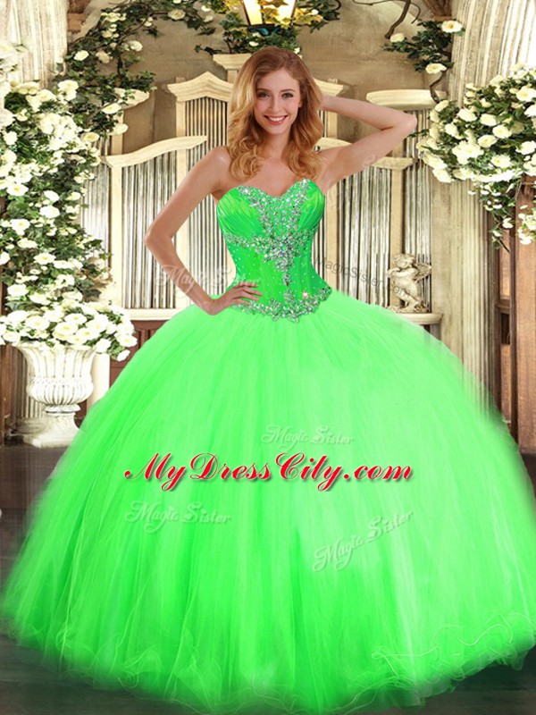 Comfortable Sweetheart Sleeveless Lace Up Ball Gown Prom Dress Tulle