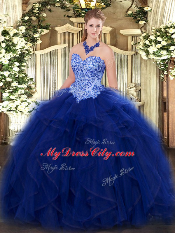 Adorable Organza Sleeveless Floor Length Sweet 16 Dresses and Appliques and Ruffles