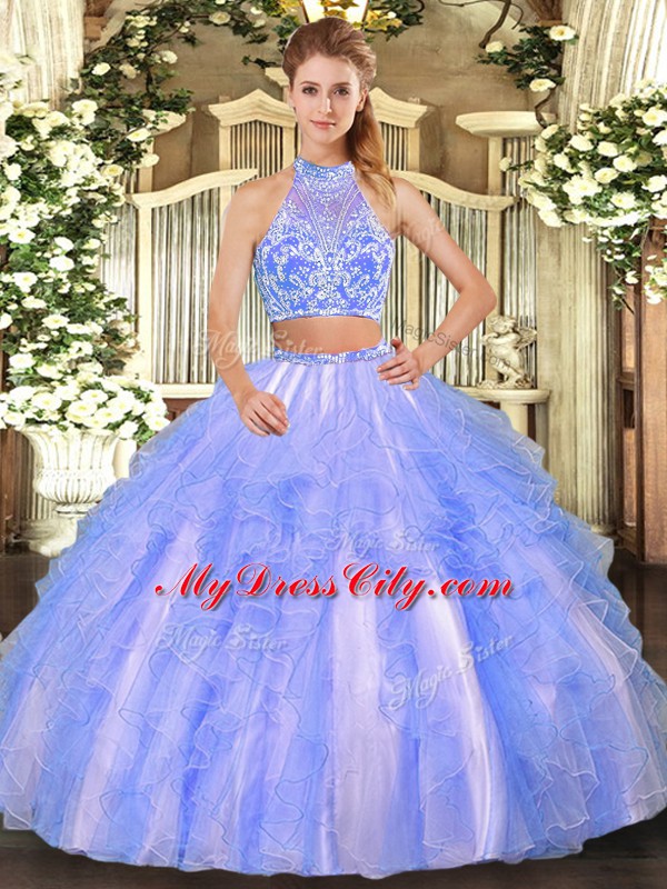 Lavender Sleeveless Tulle Criss Cross Ball Gown Prom Dress for Military Ball and Sweet 16 and Quinceanera